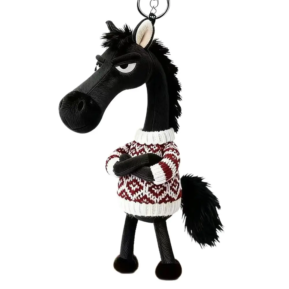 Plush Black Horse Keychain and Backpack Pendant: 2026 Year of the Horse Mascot