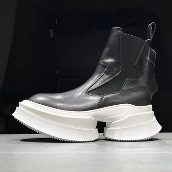 Stivaletti da uomo in vera pelle di alta qualità con fondo spesso stringato sfilata di moda stivali stile scuro scarpe da uomo alte da strada 1