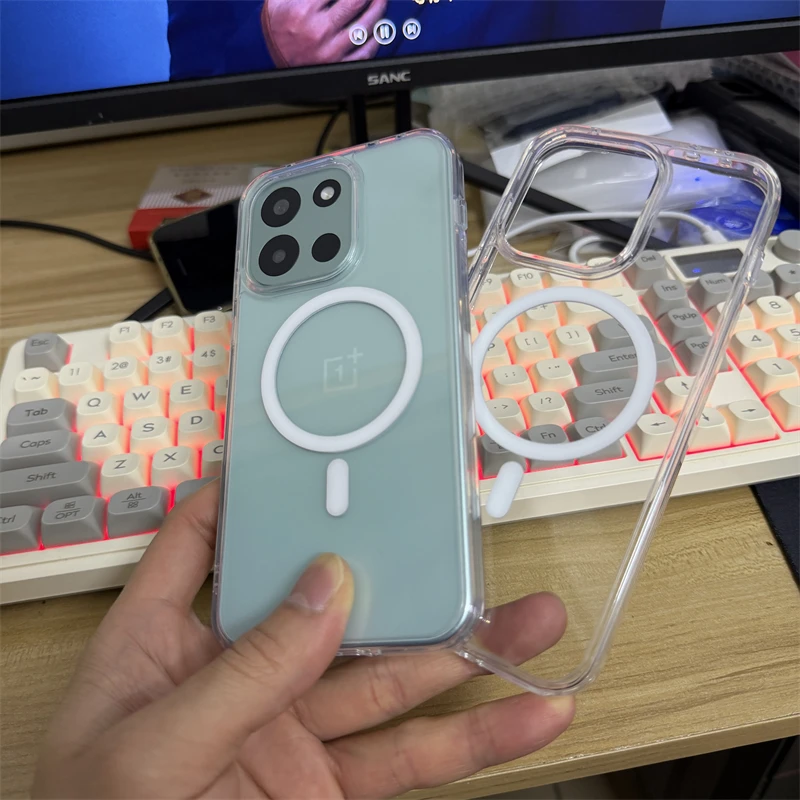 Magnetic Transparent Acrylic Phone Case with Protective Bumper