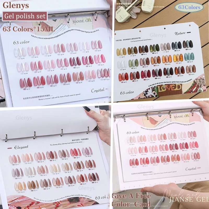 

Glenys 63 color nail polish glue Very good nail polish set, equipped with color card semi permanent immersion gel nail art set