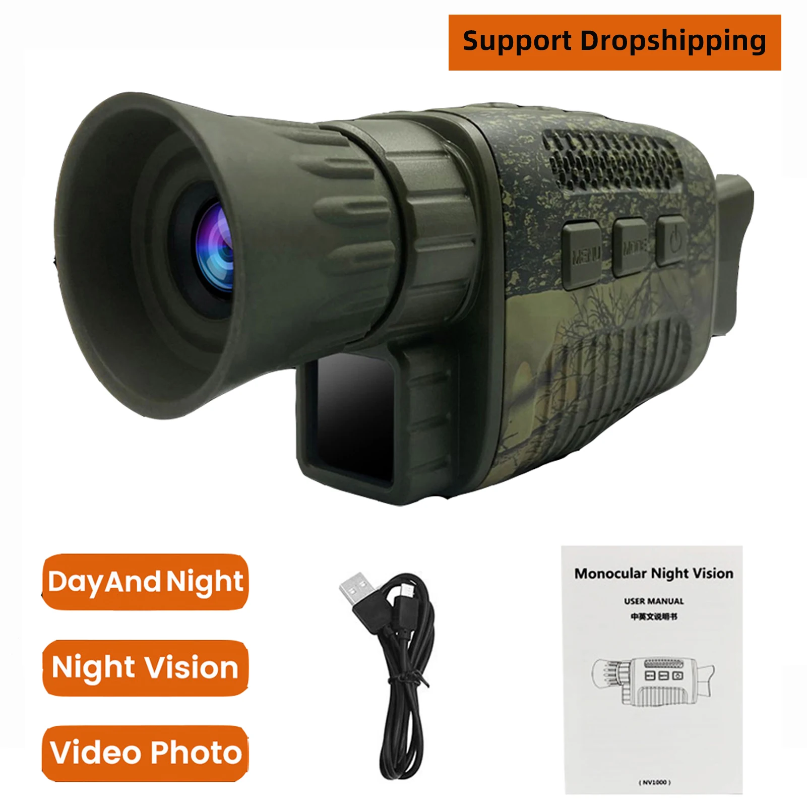 WG-37 Monocular Zoom Night Vision Scope Video Photo 8GB 5x40 Infrared IR Hunting 