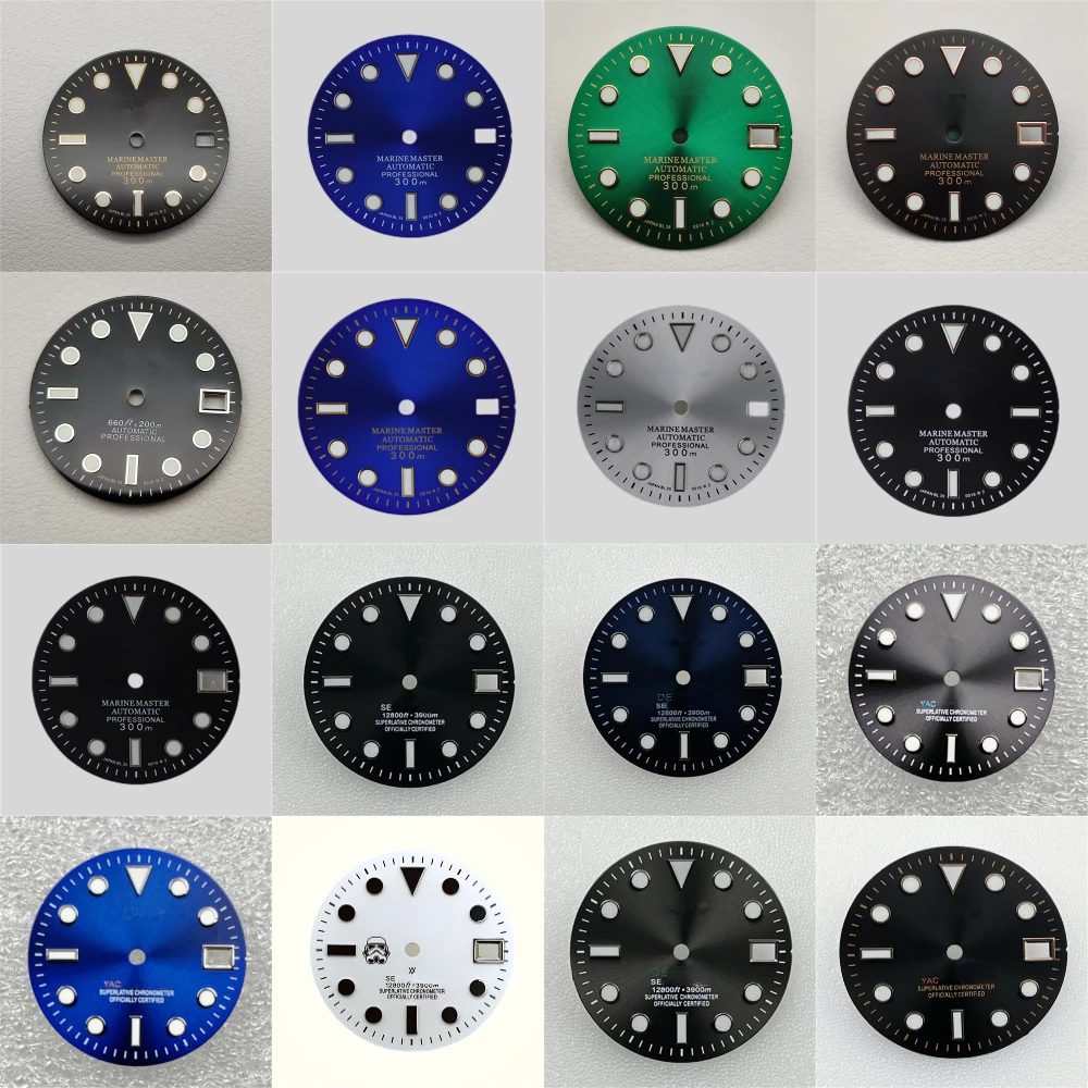 

NH35A Dial for NH35 Movement Water Ghost Dial Green Luminous NH36 Blue Luminous Nail SUB Mechanical Watch Accessory Skx007