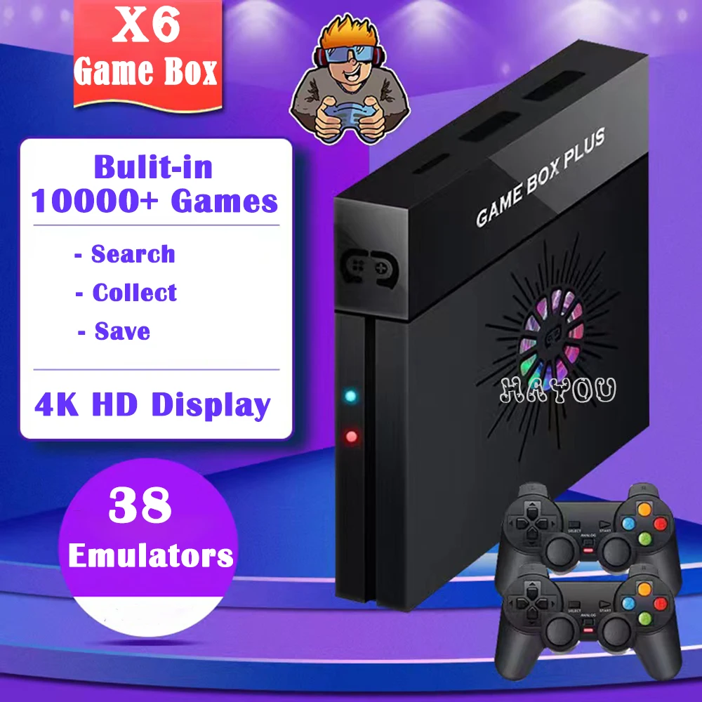 Video Game Consoles 4K HD TV Game Box 10000+ Games 128GB for PS1/PSP/N64/ Retro X6 Gaming Console 2.4G Dual Wireless Controllers