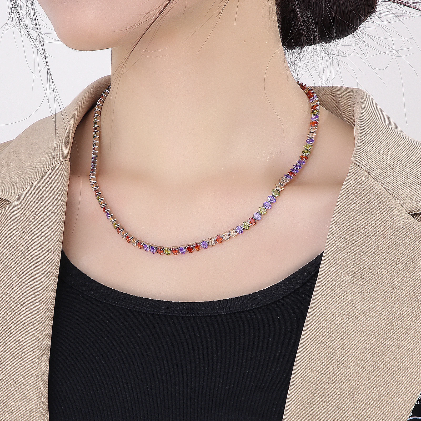 KALEN 5mm Geometrc AAA CZ Chain Tennis Necklace Women Girls Gift Jewelry Gold/Silver Color