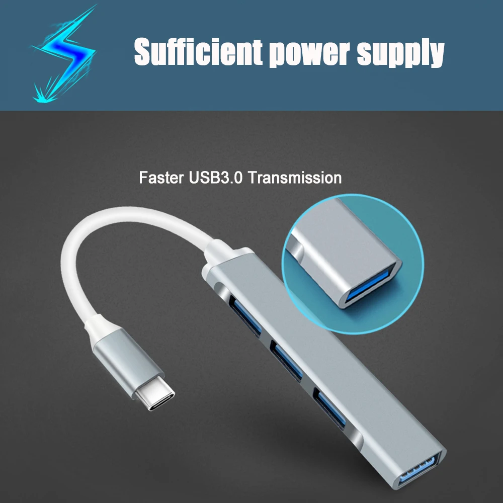 High-Speed 4-Port USB Hub with Type C Connectivity for PC and Laptop Accessories