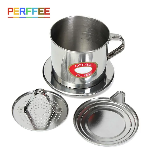 Vietnamese Phin Coffee Drip Cup Filter Stainless Steel Traditional Vietnam Coffee Maker Coffee Brewing Tool for Office, Home