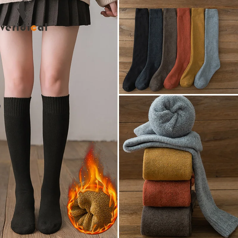 

Long Socks Winter Women Girl Stockings Thick Cotton Solid Warm Thigh High Fashion Young Casual Knee Terry Floor Harajuku Socks