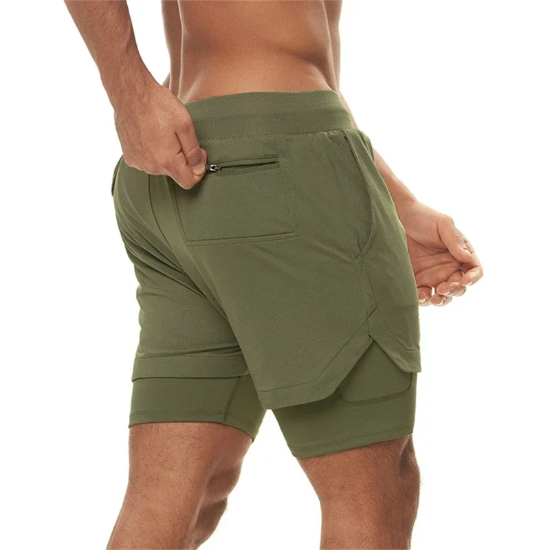 Men's Shorts Summer Sports Fitness Shorts Jogger Gym Running Training Stretch Breathable Double Shorts Outdoor Beach Pants