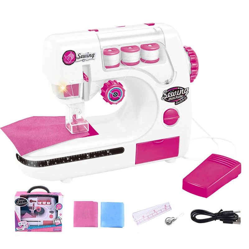 Children's USB Plug Electric Play House Sewing Machine Girl DIY Handmade Tailor Small Household Appliance Set Toys