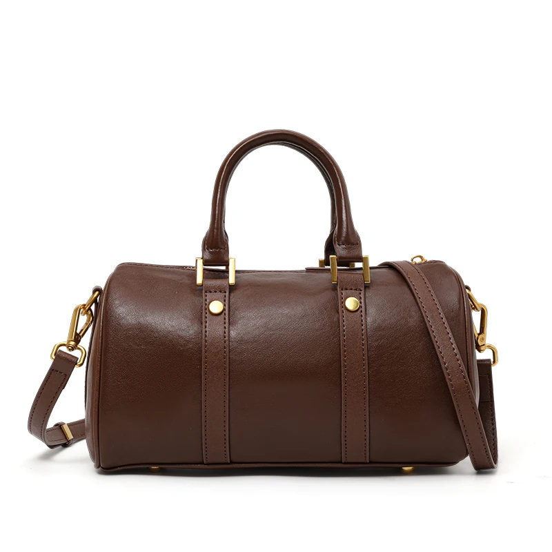 European and American retro leather portable Boston women's bag vegetable tanned cowhide messenger pillow bag classic versatile 3