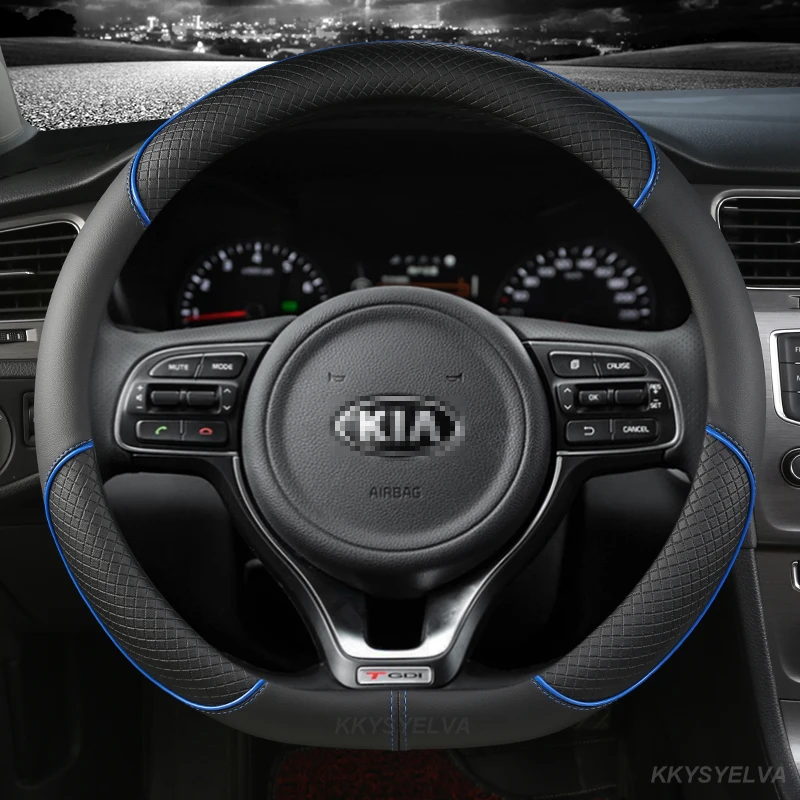 Car Steering Wheel Cover Pu Leather 38cm For Kia Rio 2 3 4 X Line Kombi Sedan K2 K3 K4 K5 KX1 KX3 KX5 Sportage Auto Accessories