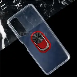 Enhanced Premium Finger Ring Soft TPU Silicone Phone Case, Protective Back Cover for Tecno Camon 17P (Transparent C Red)