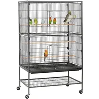 Metal 52" Large Rolling Bird Cage with 3 Perches and 4 Feeders, 2