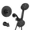Black Shower Tub Faucet Set 7 Modes Handheld Shower Kit Dual System Luxury Rain Spa Massage Head Brass Valve 3-Way Diverter 2