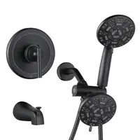 Black Shower Tub Faucet Set 7 Modes Handheld Shower Kit Dual System Luxury Rain Spa Massage Head Brass Valve 3-Way Diverter 2
