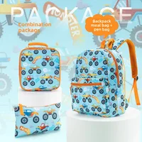 Children's Cartoon Printed Large Capacity Backpack School Bag Set Three Pieces Combination Double Shoulder Oxford Cloth Bag