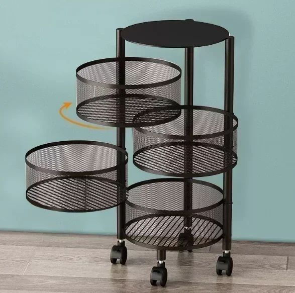 Kitchen Storage Round Rotating Trolley Fruit Vegetable Floor Shelve Installation-free Racks Multi-storey Snack Flavoring Basket storage rack