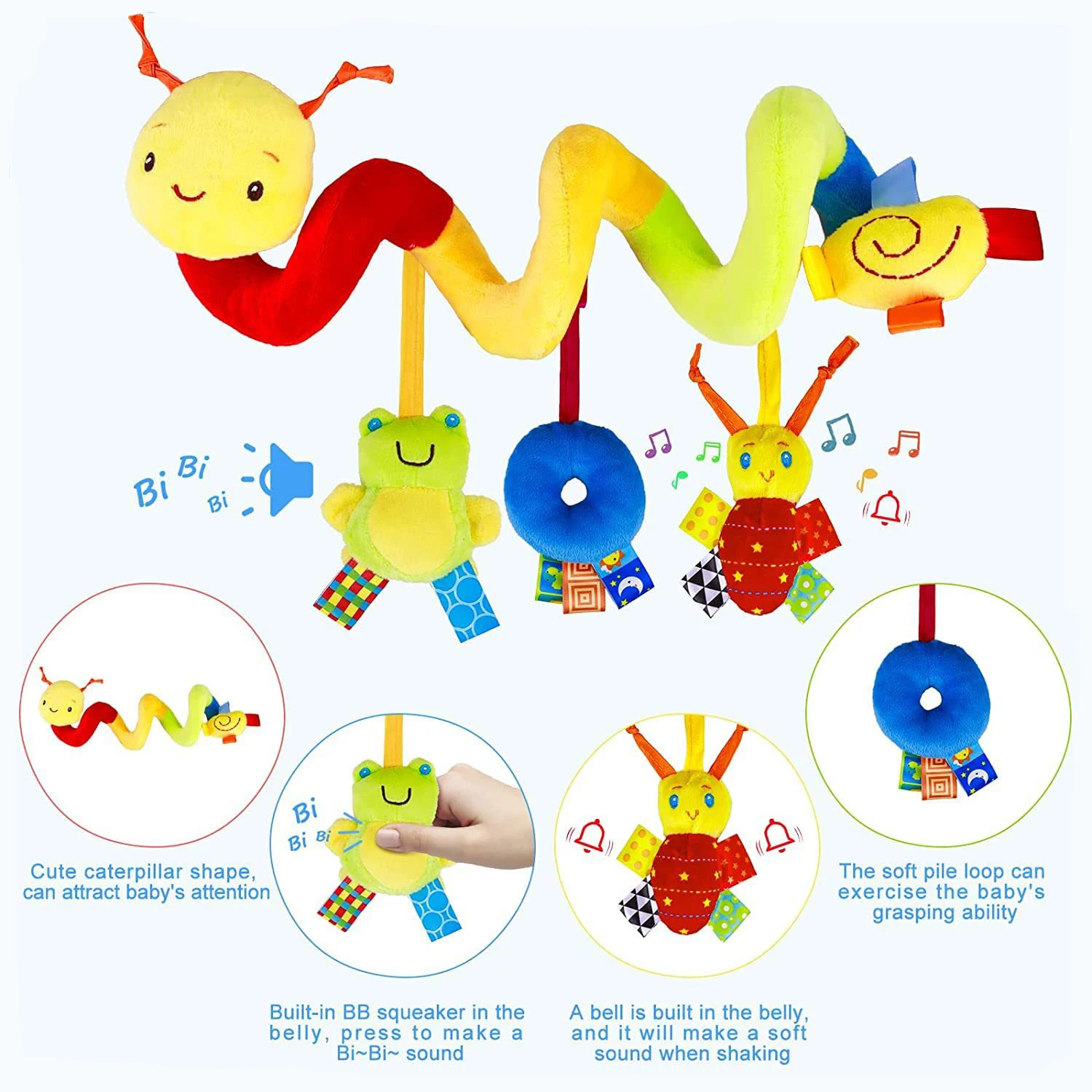 Baby Crib Hanging Rattles Toys Car Seat Toy Soft Mobiles Stroller Crib Cot Spiral Toy Pram Hanging Dolls for Babies Newborn Gift 4
