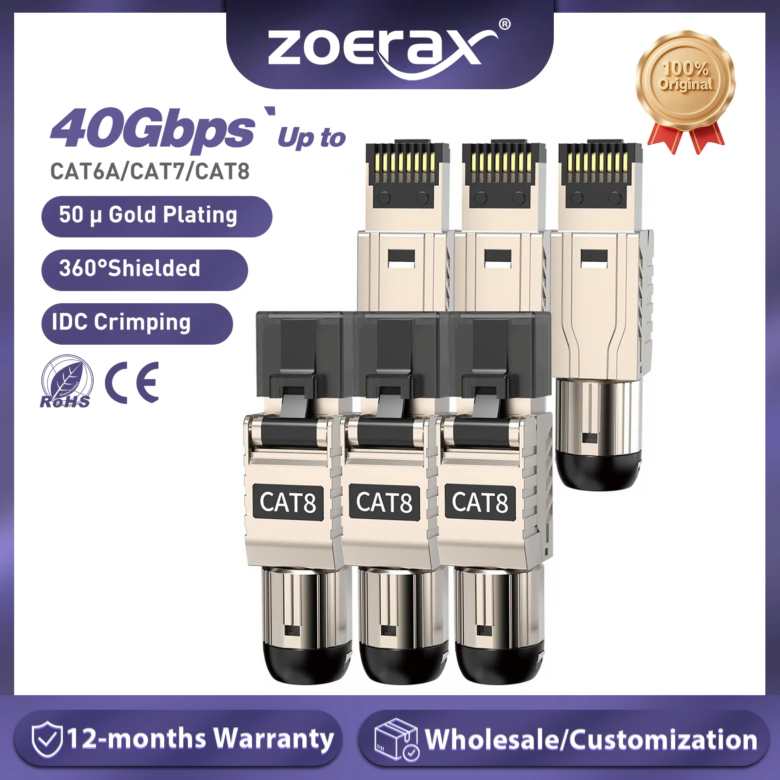 Zoerax rj45 cat8 cat7 cat6aコネクタrj45メタルツール無料の終了
