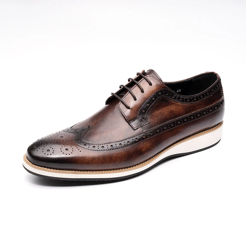 Classic Brogues Men Shoes Business Office Oxfords Casual Lace Up Fashion Men Suits Shoes Pure Leather Wingtip Retro Dress