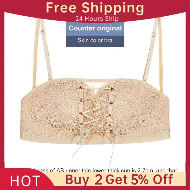 

Women Strapless Bra Gathered Up Non-slip Top Support Small Chest Thickened Chest Wrap Women's Tube Top Beautiful Back Underwear