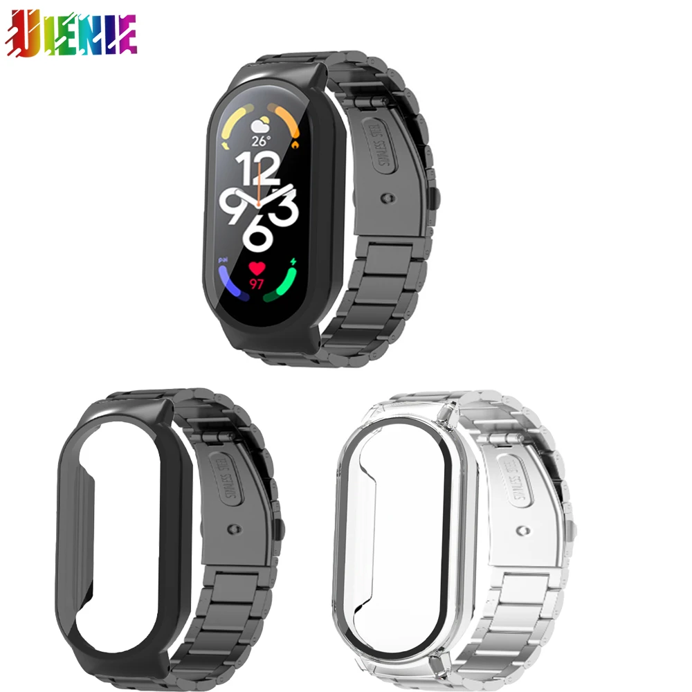 

3 in 1 Smartwatch Metal Strap Case Protection Film Anti-scratch Anti-vibration Smart Watch Accessories For Xiaomi Band 7/7NFC