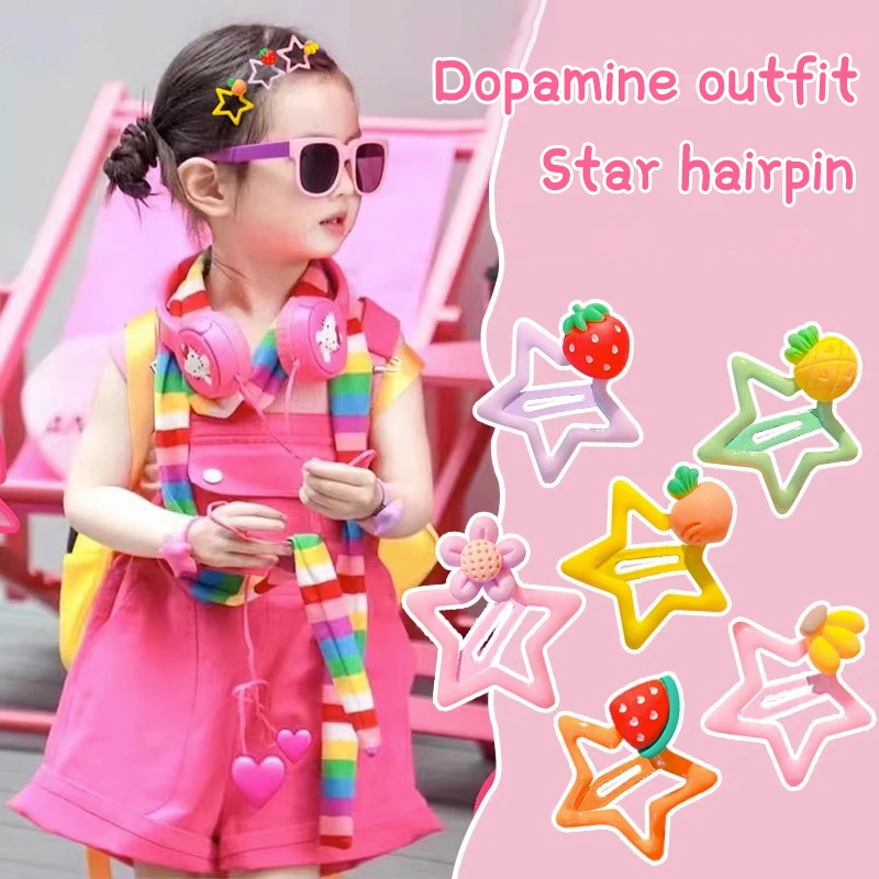 

5PCS Cute Cartoon Flower Star Hair Clips For Girls Sweet Hair Decorate Side Hairpin Hairgrip Kids Lovely Hair Accessories