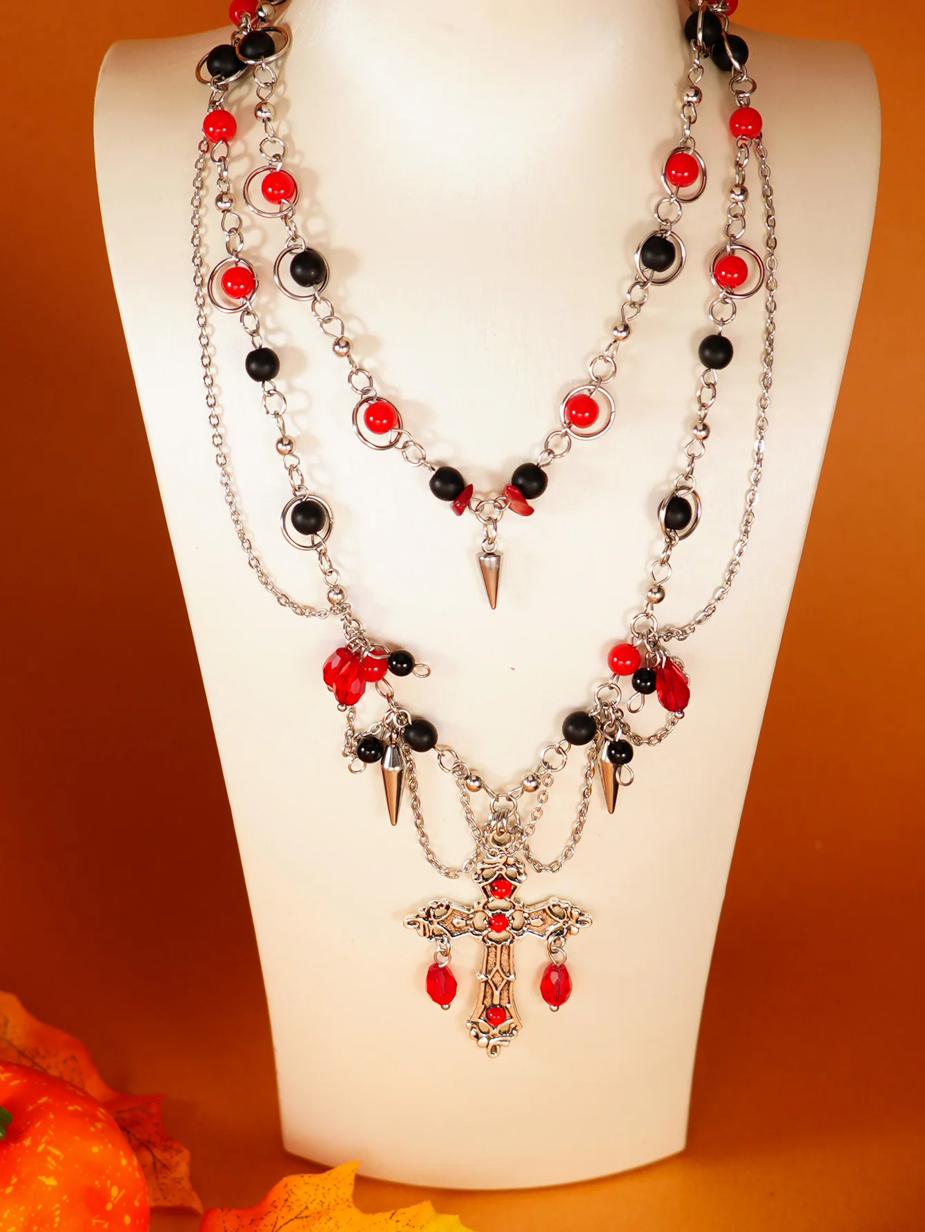 J Necklace Women Gothic Layered Fashion Jewelry Black Red