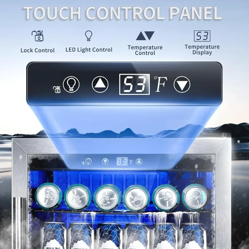 NEW-Beverage Refrigerator,145 Can Mini Fridge,Freestanding wine cooler for Soda Beer or Wine,Glass Door, Small Drink Dispenser M