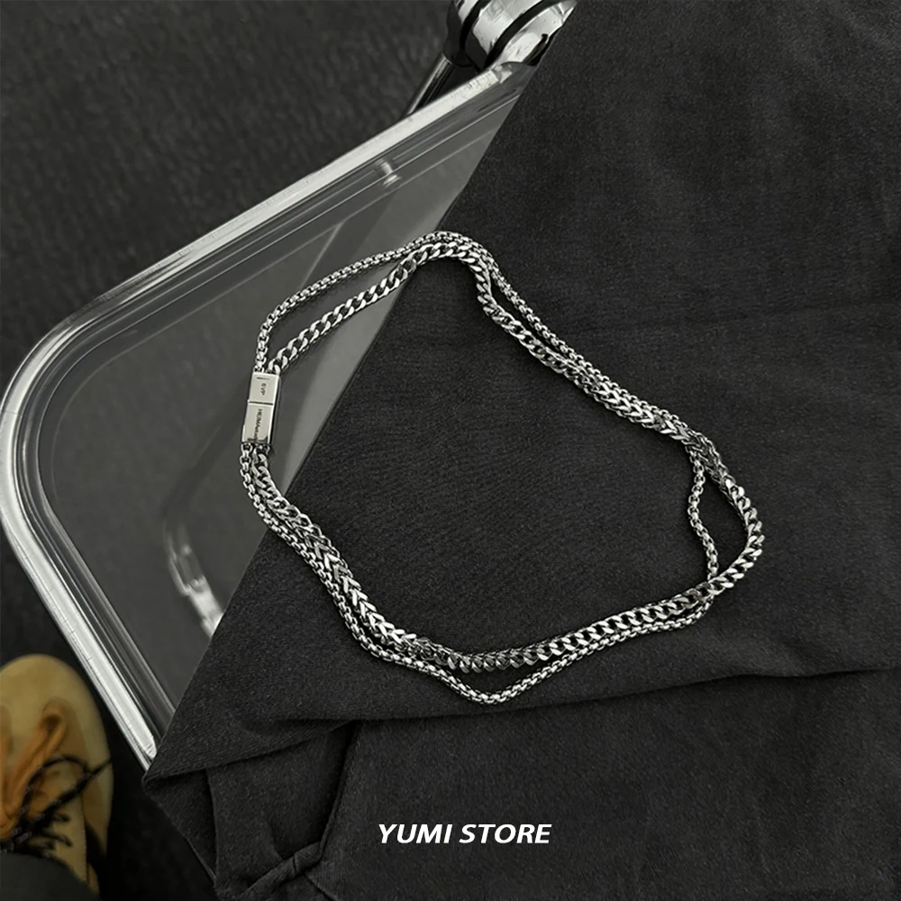 Hip-Hop Titan Stahl Doppel Kubanischen Halskette Für Mann Retro Einfache Kein Verblassen Schlüsselbein Pullover Kette Halsband Straße Schmuck Großhandel – Detail 5