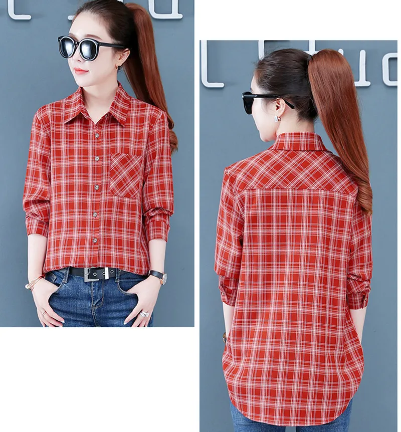 Women'S Fashion Korean Loose Casual Versatile Long Sleeved Top Female Spring And Autumn New Temperament Checkered Shirt Lady