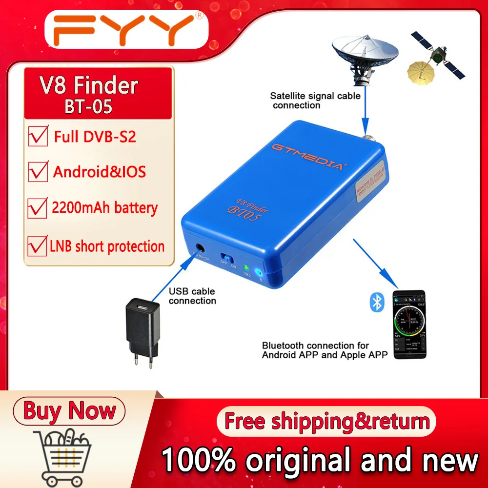 Localizador de Satélite Bt05 Dvb s2 Multi Decodificação Padrão para Android Ios Digital Bluetooth hd Satfinder Gtmedia-v8
