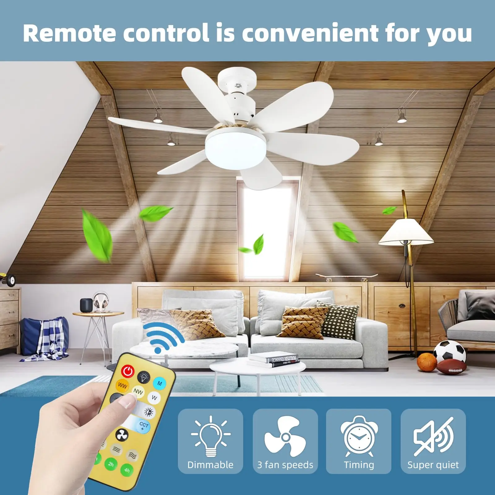 30W/40W LED Ceiling Fan Light E27 with Remote Dimmable 3-Color 3000K-6500K 2000 Lumens for Bedroom Living Room Kitchen led ceiling fan lights