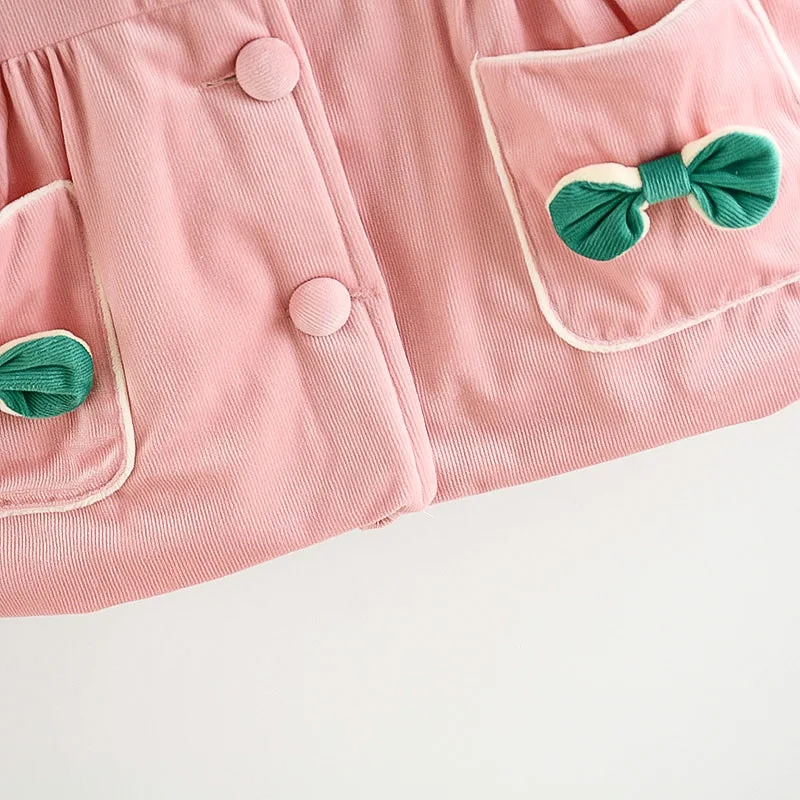 0 To 4 Y Kids Costume Baby Winter Coat Solid Color Bow Cotton Clothes Warm Windproof Hooded Toddler Children Jacket For Girls