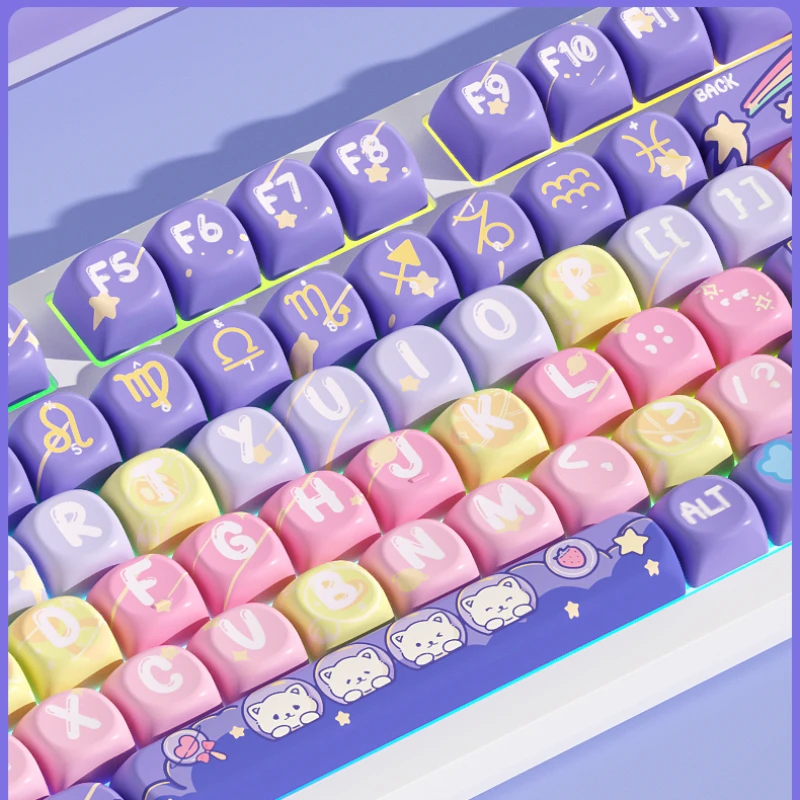 Conjunto de Keycaps para Teclado Mecânico Keycaps para Jogos Mifuny Cat Candy Planet Perfil Cso Pbt Cap Acessórios 128 Chaves - Imagem 4