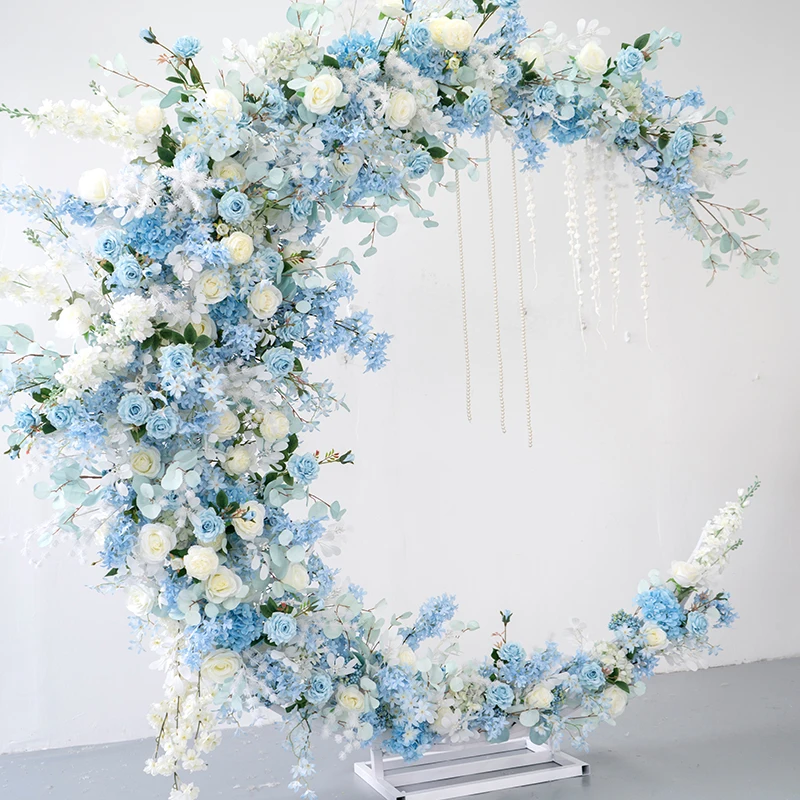 

Blue Theme Wedding Backdrop Centerpices Decoration Moon Arch Flower Shelf Party Window Display Floral Arrangement