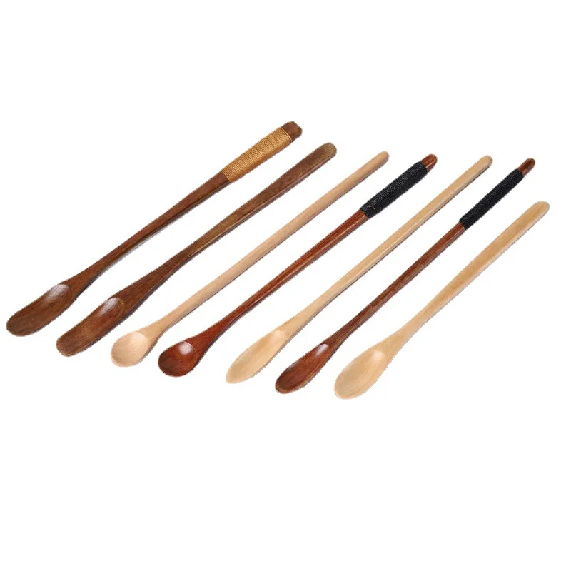 Wood Spoon 1pcs Long Handle Coffee Spoon Natural Solid Wood Tableware Stir Stick Milk Tea Honey Kitchen Tools