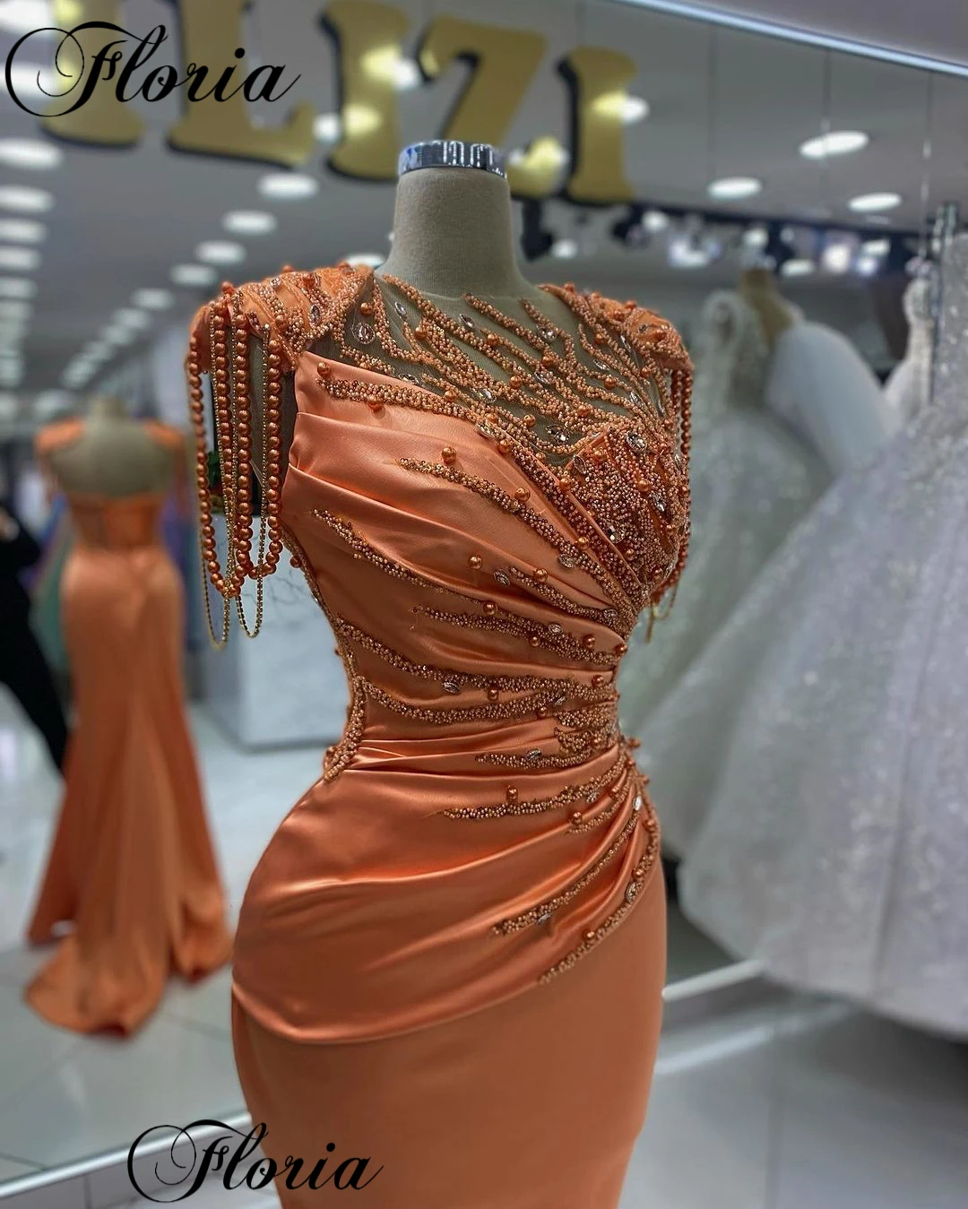 Simple Orange Prom Dresses Mermaid Sleeveless Pearls Cocktail Dresses 2024 Vestidos De Noche Wedding Guests Dresses For Women