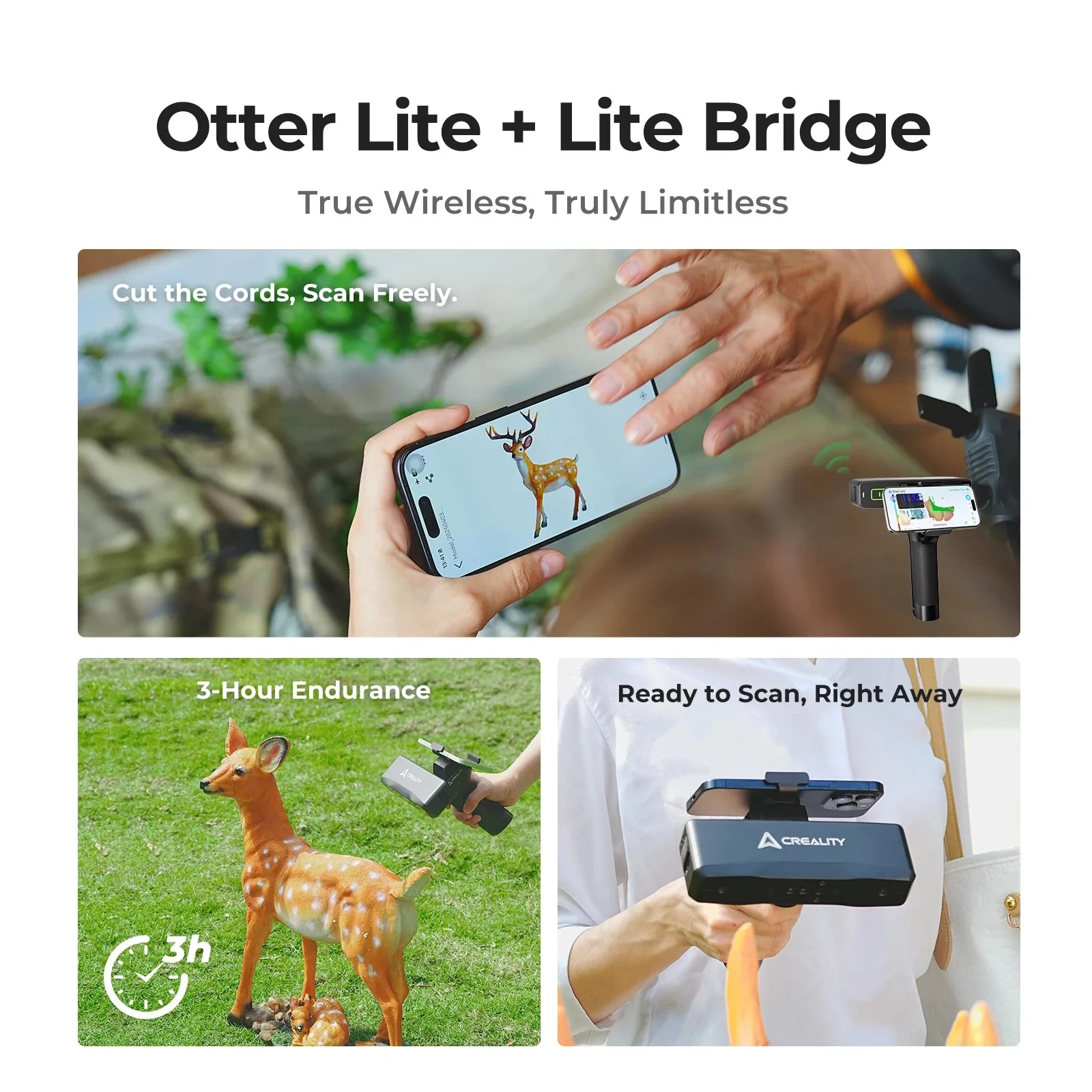 브릿지 키트가 포함된 Creality Otter Lite 3D 스캐너 휴대용 무선 스캐닝 최대 0.05mm 정확도 24비트 스캐닝 최대 30fps