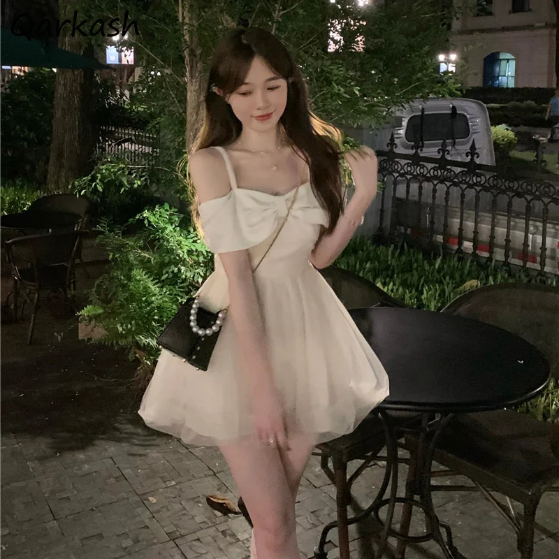 High Waist Sexy Dress Women Kawaii Sweet Hot Girls A-line Big Bow Off Shoulder Summer Платье Женское Temper Gentle Kpop Stylish