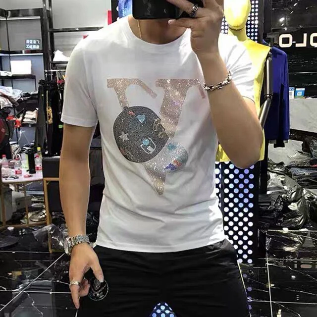 Men's Summer Plus Size Hip-Hop T-Shirt Personality Hair Stylist Street  Cartoon Fashion Trend Hot Diamond Short Sleeve - AliExpress