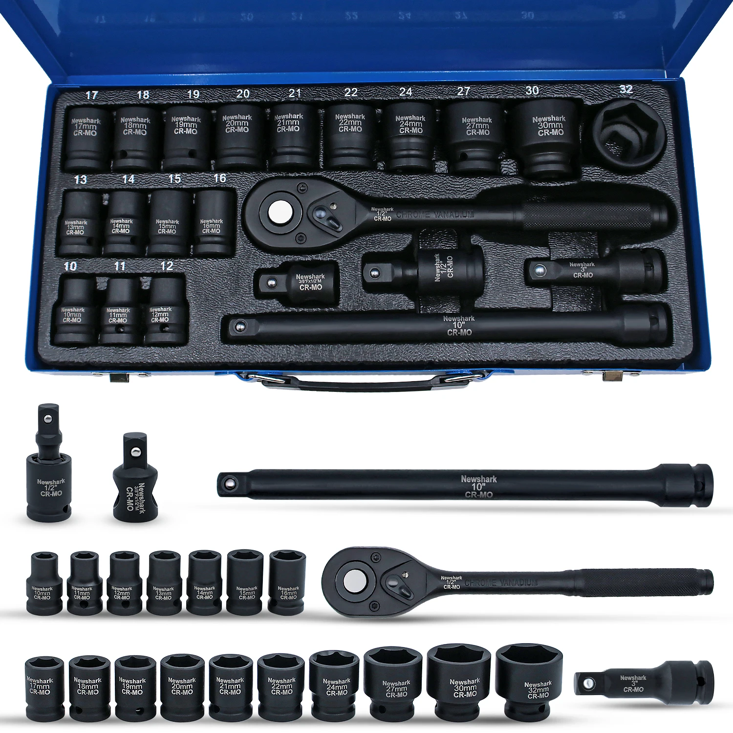 22 pcs ratchet wrench set , air cannon socket combination, durable repair tool set, car repair toolbox 10mm-32mm 3