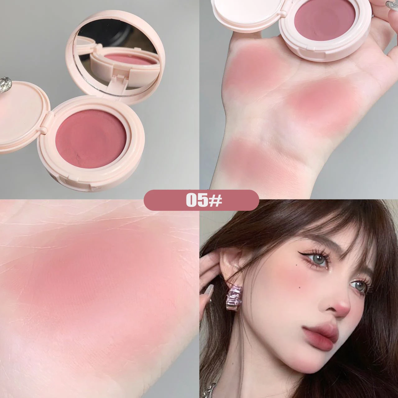 Monochrome Blue Blusher Shadow Cream Mashed Potatoes Texture Cheek Blush Natural Multi-purpose Eye Shadow Mud With Cushion Puff facial blusher,monochrome blush,blush cream,cream blusher