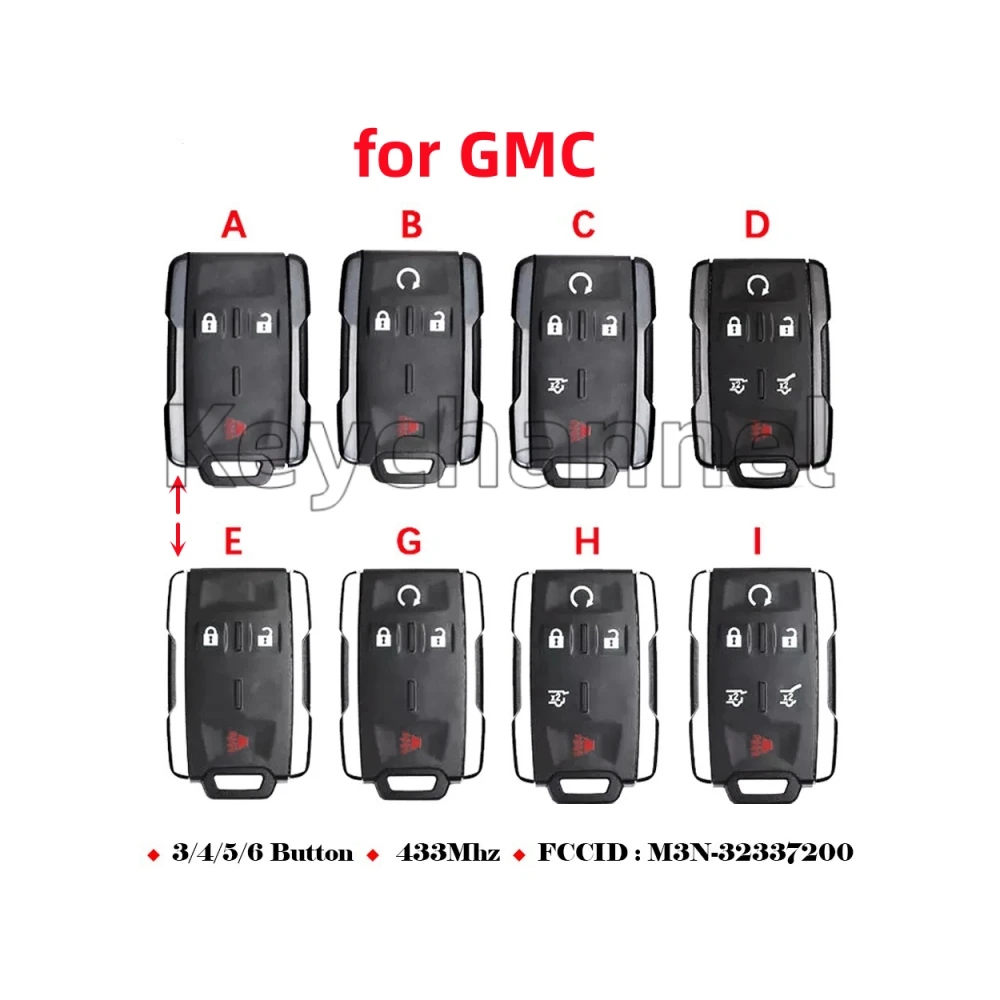 Keychannel 3/4/5/6 Button Car Smart Key Proximity Keyless Fob 433MHz Remote for GMC Tahoe Silverado Yunkon Sierra M3N-32337200