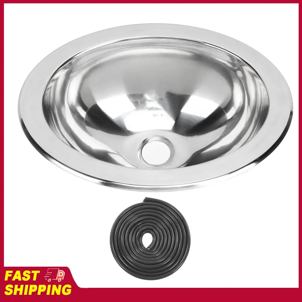 Single Bowl Sink Rustproof Polished Large Capacity Flush Mounting Stainless Steel Round Sink for Boat RV Bathroom