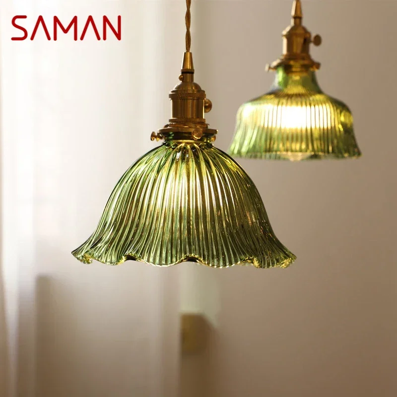

SAMAN Nordic Brass Pendent lamp Modern Bedroom Bedside lamp Art Glass LED Restaurant Bar Aisle Chandelier