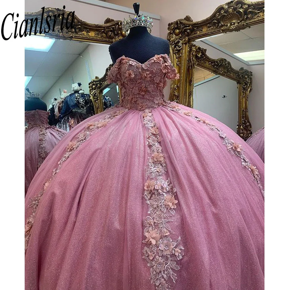 

vestidos de xv años 2023 Pink Quinceanera Dresses Off Shoulder Beading Sweet 15 Ball Gown Prom Dress Crost Back