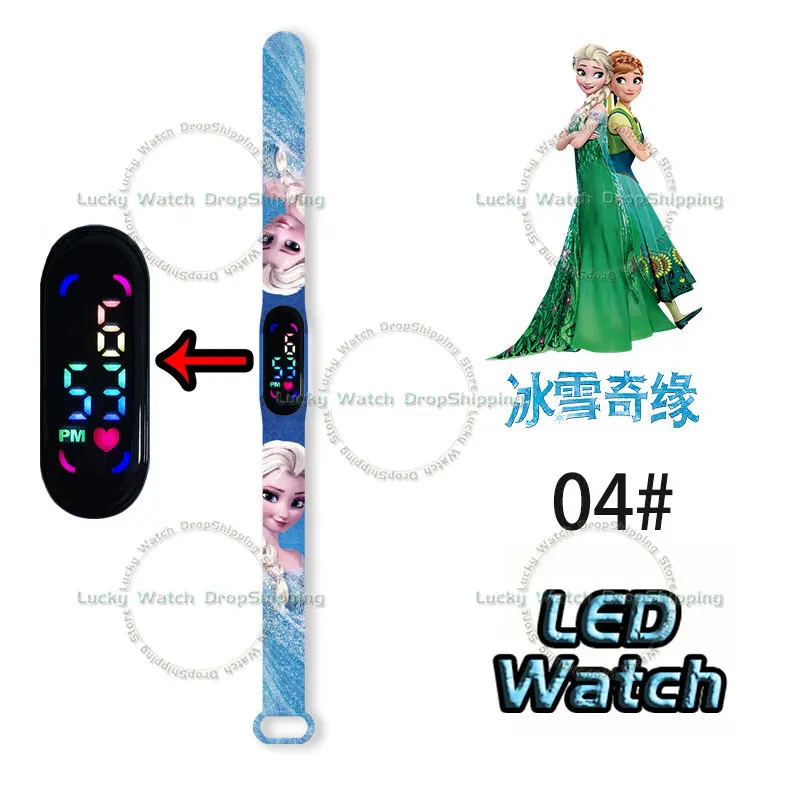 Disney frozen Kids Digital Watches Cartoon Action Figure elsa anna LED Touch Waterproof Electronic Kids Watch regali di compleanno