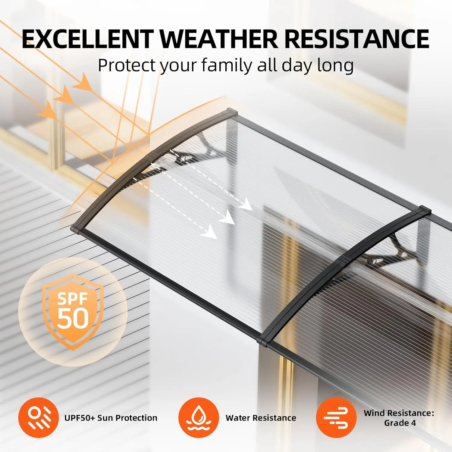 DIY Canopy Awning Polycarbonate Outdoor Waterproof Roof Cover For Door Entrance Patio Window Awnings Strong Load-bearing Canopy outdoor awnings