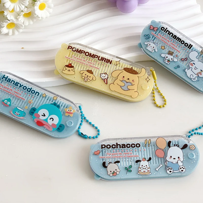 Sanrio Hello Kitty Folding Mirror W/Comb Cinnamoroll Kuromi Melody Mini Portable Makeup Mirror Kid Gifts 4
